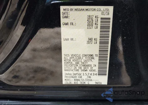 2016 Nissan Altima 2.5 Sl z USA, uszkodzony, nr VIN 1N4AL3AP5GC157434